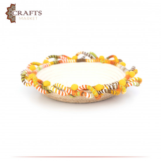 Handcrafted Multi-Color Rounded Plate with a Delicate Design Handcrafted Multi-Color Rounded Plate with a Delicate Design