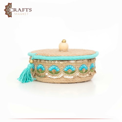 Handcrafted Duo-Color Round Burlap Covered Plate Set with an Indian Design, 2 PCs