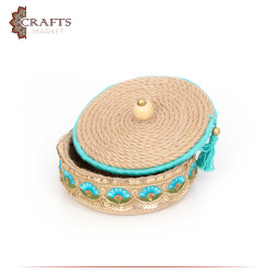 Handcrafted Duo-Color Round Burlap Covered Plate with an Indian Design