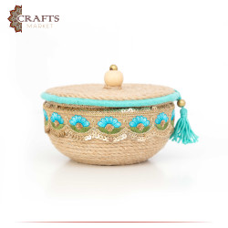 Handcrafted Duo-Color Round Burlap Covered Plate with an Indian Design