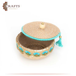 Handcrafted Duo-Color Round Burlap Covered Plate with an Indian Design