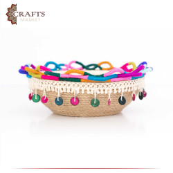 Handcrafted Multi-Color Round Burlap Plate with an Indian Design