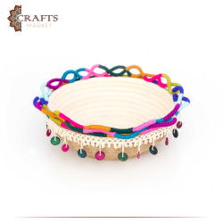 Handcrafted Multi-Color Round Burlap Plate with an Indian Design
