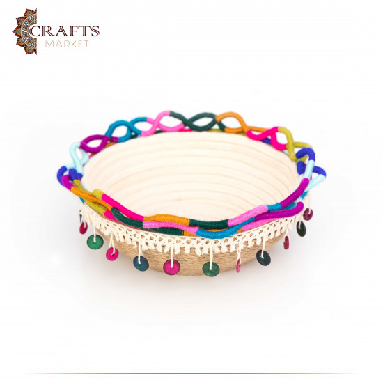 Handcrafted Multi-Color Round Burlap Plate with an Indian Design Handcrafted Multi-Color Round Burlap Plate with an Indian Design