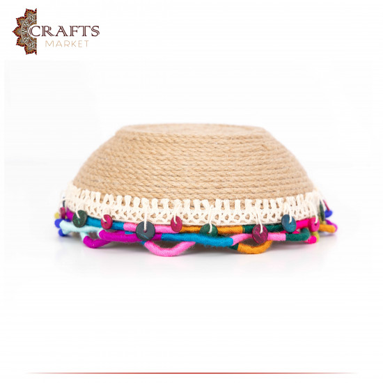 Handcrafted Multi-Color Round Burlap Plate with an Indian Design Handcrafted Multi-Color Round Burlap Plate with an Indian Design