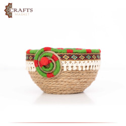 Handcrafted Multi-Color Round Burlap Plate with an Indian Design