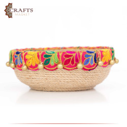 Handcrafted Multi-Color Round Burlap Plate with an Indian Design
