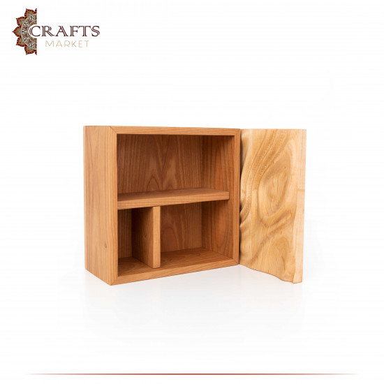 Handmade Light Brown Wooden Box with a Wave Design.