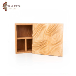 Handmade Light Brown Wooden Box with a Wave Design.