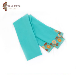 Hand-embroidered green fabric shawl with peasant embroidery design