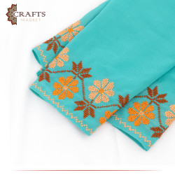 Hand-embroidered green fabric shawl with peasant embroidery design