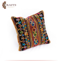 Handmade Black Fabric Pillow Cover with peasant embroidery design