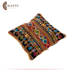 Handmade Black Fabric Pillow Cover with peasant embroidery design