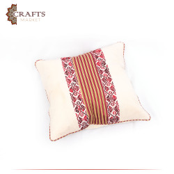 Handmade Off-White Fabric Pillow Cover with peasant embroidery design