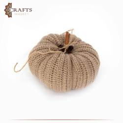 Handmade Beige Wool Crochet Table Decor Pumpkin Design