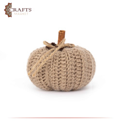 Handmade Beige Wool Crochet Table Decor Pumpkin Design