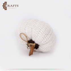 Handmade White Wool Crochet Table Decor Pumpkin Design