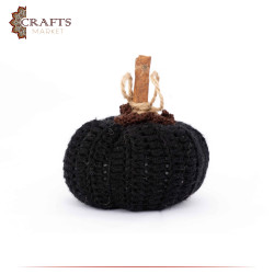 Handmade Black Wool Crochet Table Decor Pumpkin Design