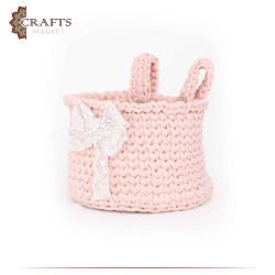 Handmade Pink Kilim Cotton Yarn Crochet Basket with a Modern Design