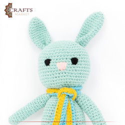 Hand-knitted green Cotton Stuffed Doll in the shape of a Rabbit