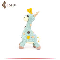 Hand-knitted Green Velvet Stuffed Doll in the shape of a (Shams The Giraffe)