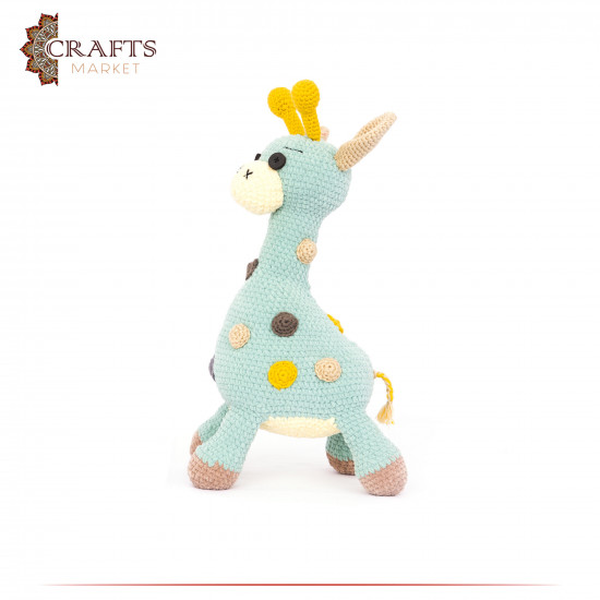 Hand-knitted Green Velvet Stuffed Doll in the shape of a (Shams The Giraffe)