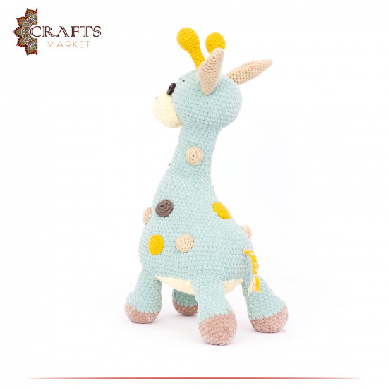 Hand-knitted Green Velvet Stuffed Doll in the shape of a (Shams The Giraffe)