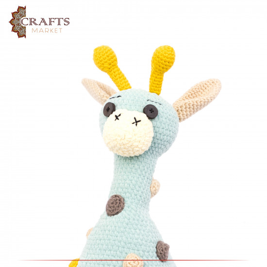 Hand-knitted Green Velvet Stuffed Doll in the shape of a (Shams The Giraffe)