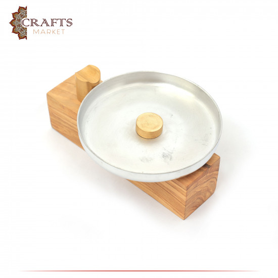 Handmade Olive Wood and Aluminum Cigar Tray with a modern design