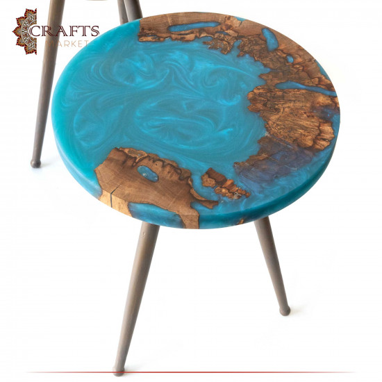 Handmade Woods and Resin Table Set, 3PCs Handmade Woods and Resin Table Set, 3PCs