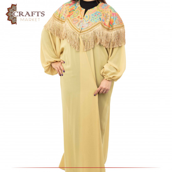 Hand-embroidered Mustard Women's Abaya in Modern Indian Design Hand-embroidered Mustard Women's Abaya in Modern Indian Design