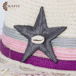 Handmade Straw Woman's Hat with a Starfish Design in White Color