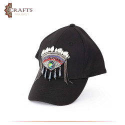 Handmade Black Fabric Woman's Cap with an Eye Design