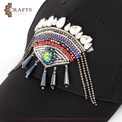 Handmade Black Fabric Woman's Cap with an Eye Design