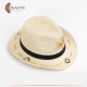Handmade Beige and gold straw hat with an eye design