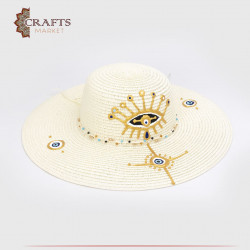 Handmade Beige straw hat with golden eyes design