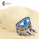 Handmade Beige straw hat with eye and fringe design Handmade Beige straw hat with eye and fringe design
