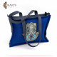 Handmade linen bag in navy color with a blue palm design Handmade linen bag in navy color with a blue palm design