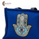 Handmade linen bag in navy color with a blue palm design Handmade linen bag in navy color with a blue palm design