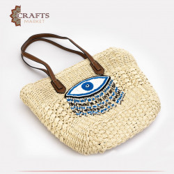 Handmade Beige and Brown straw bag with eye design