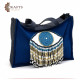 Handmade Linen bag in navy blue with a blue and white eye design