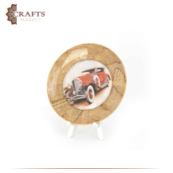 Hand-decorated Glass Dish, Table Decor with decoupage Art in a Car design