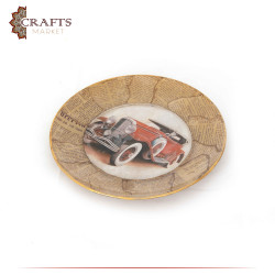Hand-decorated Glass Dish, Table Decor with decoupage Art in a Car design