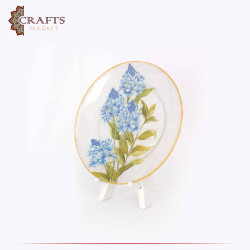 Hand-decorated Glass Dish, Table Decor with decoupage Art in a Blue Roses design