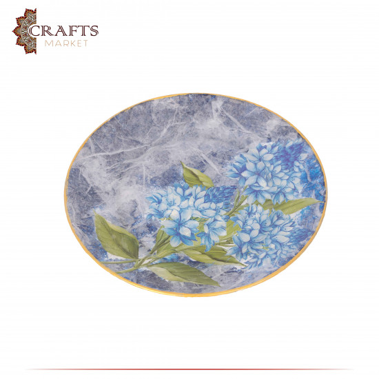 Hand-decorated Glass Dish, Table Decor with decoupage Art in a Blue Roses design Hand-decorated Glass Dish, Table Decor with decoupage Art in a Blue Roses design