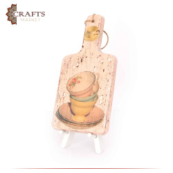 Wooden kitchen wall hanging decorated with decoupage art, Tea Cups design