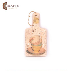 Wooden kitchen wall hanging decorated with decoupage art, Tea Cups design