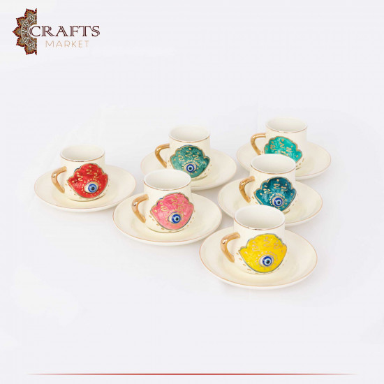 Porcelain Turkish Coffee Set with Hand Design, 12PCs Porcelain Turkish Coffee Set with Hand Design, 12PCs