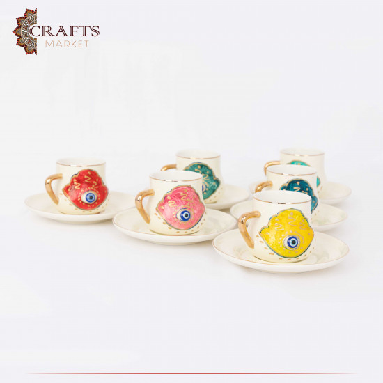 Porcelain Turkish Coffee Set with Hand Design, 12PCs Porcelain Turkish Coffee Set with Hand Design, 12PCs