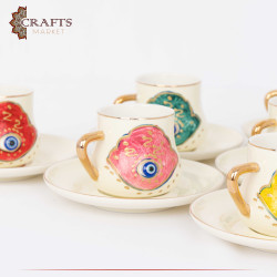 Porcelain Turkish Coffee Set with Hand Design, 12PCs